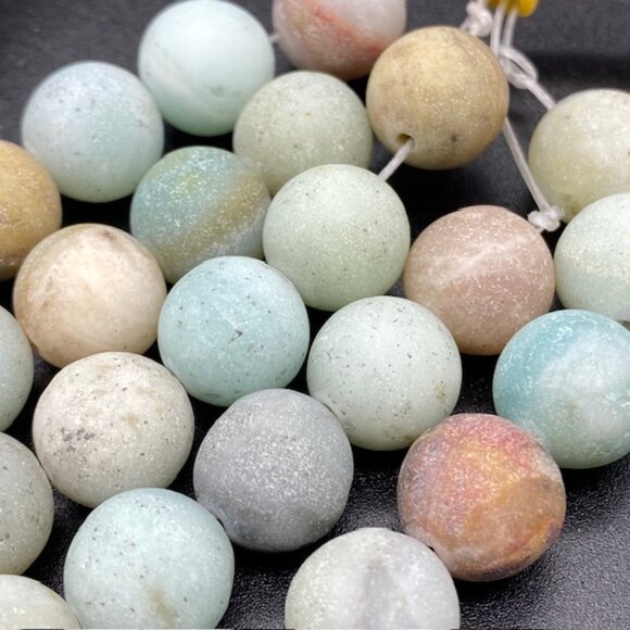 12mm Frosted Amazonite Genuine Semi Precious Natural Gemstone Bead Strand - Picture 2 of 3